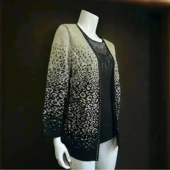 ALFRED DUNNER Ombre Metallic Leopard Twin Set Glam Retro Women's Size Medium - Picture 10 of 12